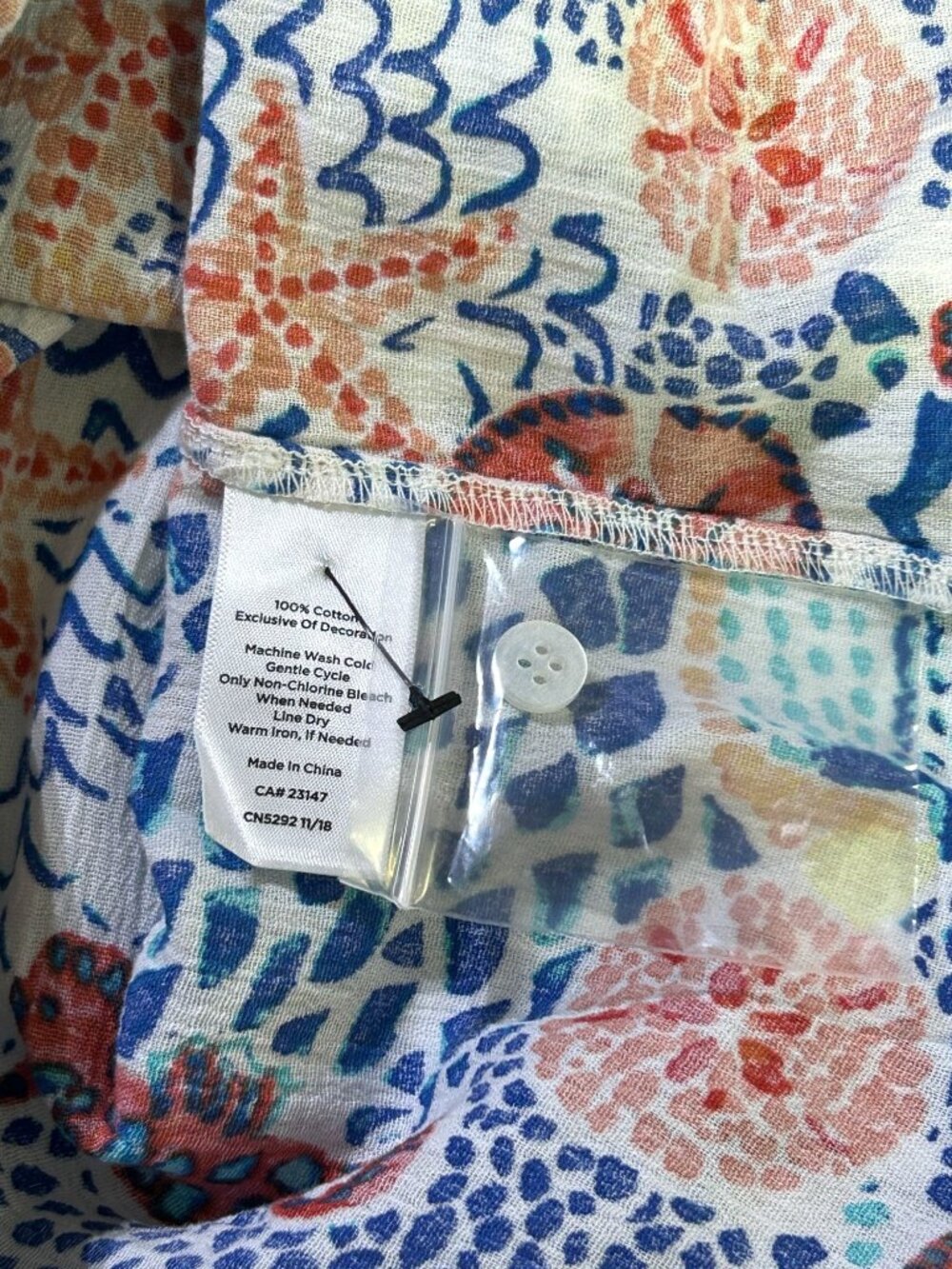 NWT Talbot Women's Blue Cotton Seahorse Crinkle Beach Shirt Dress Size 2X 3453 - Picture 7 of 14
